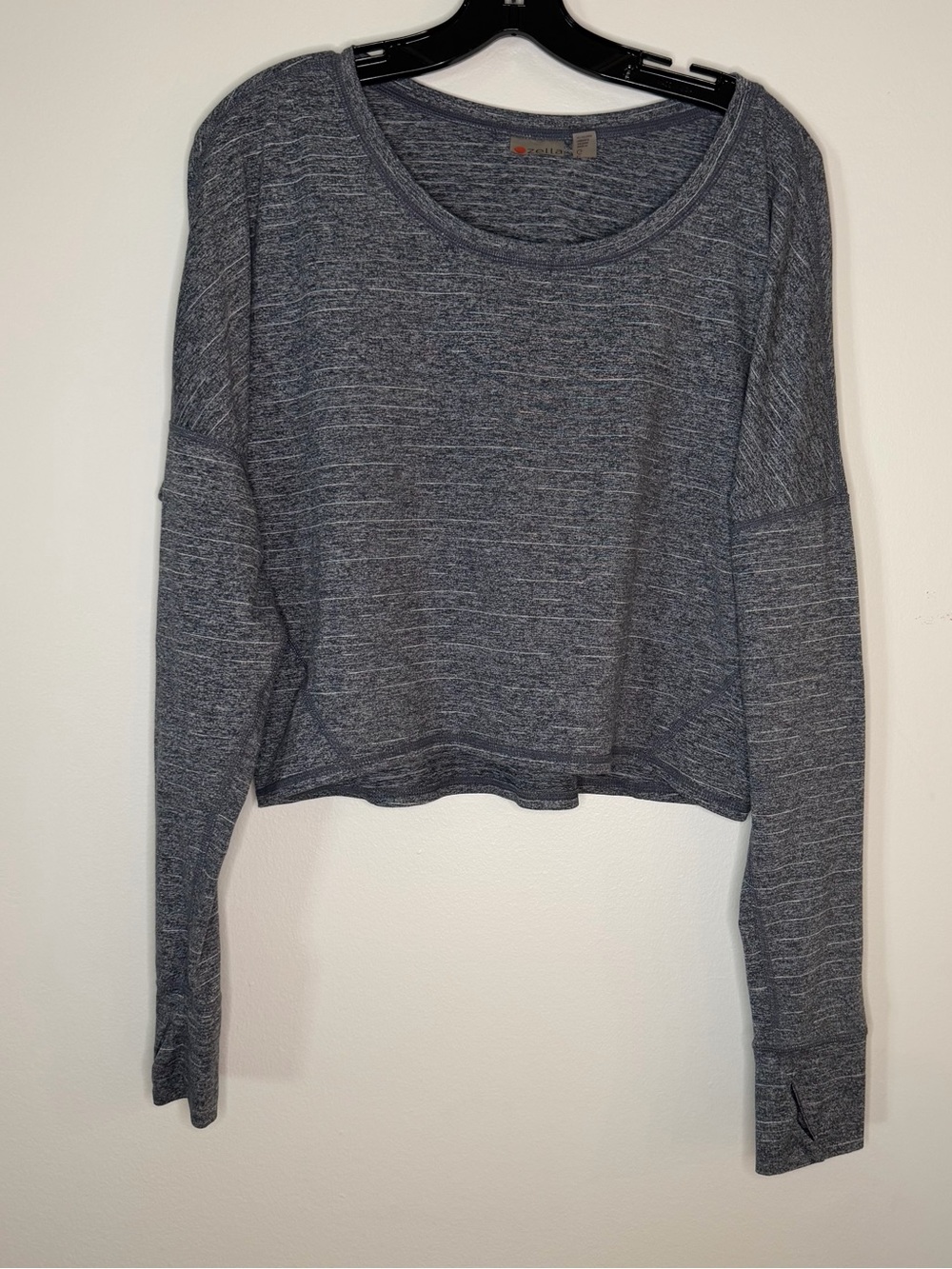 Zella Heathered Charcoal Long-Sleeve Cropped Tee, L